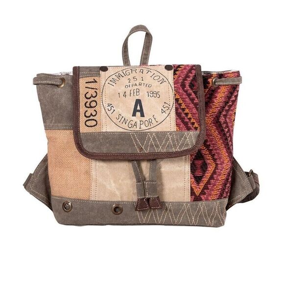 Myra Bag Handmade Singapore Backpack Upcycled Canvas & Cowhide Leather main image 4